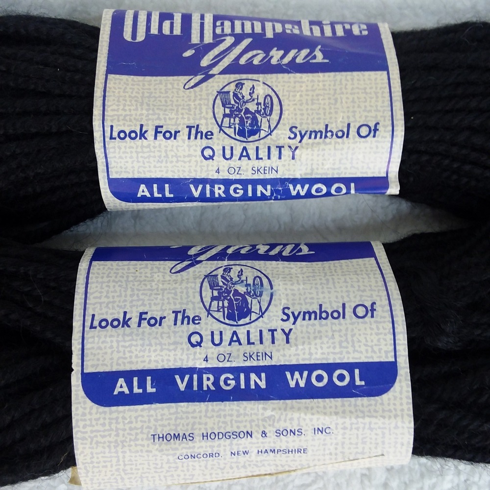 Vintage Old Hampshire Yarns All Virgin‎ Wool Black 2 Skeins Knitting Crochet USA